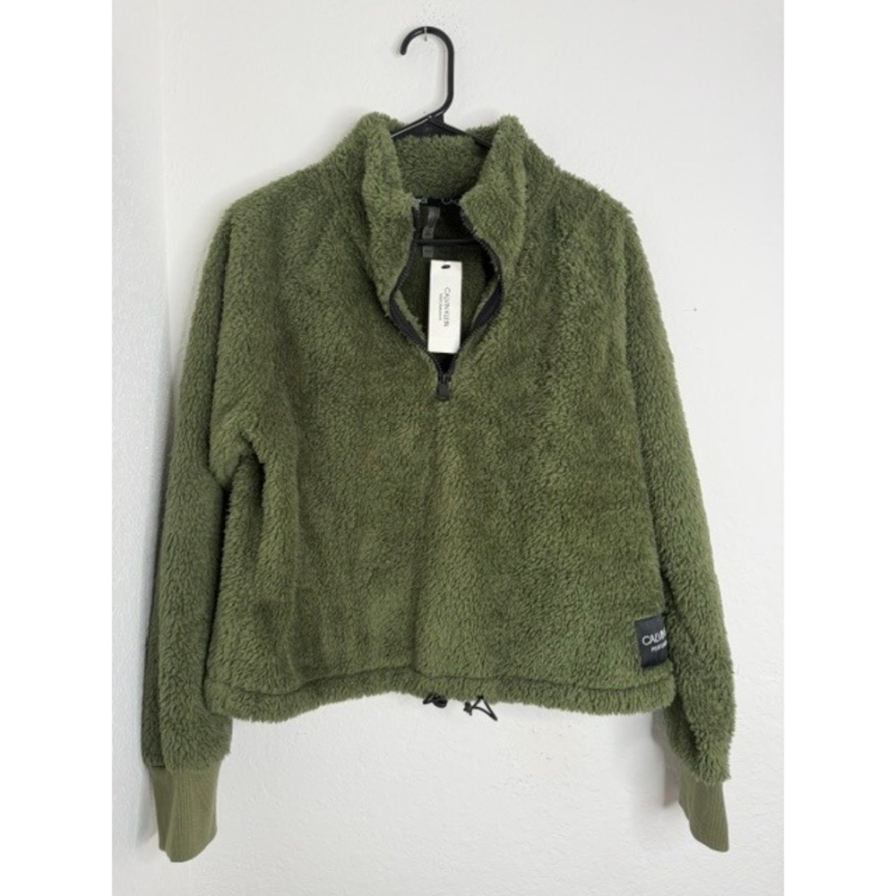 Calvin Klein Performance Olive Green Teddy Fleece Quarter Zip Pullover XL NWT